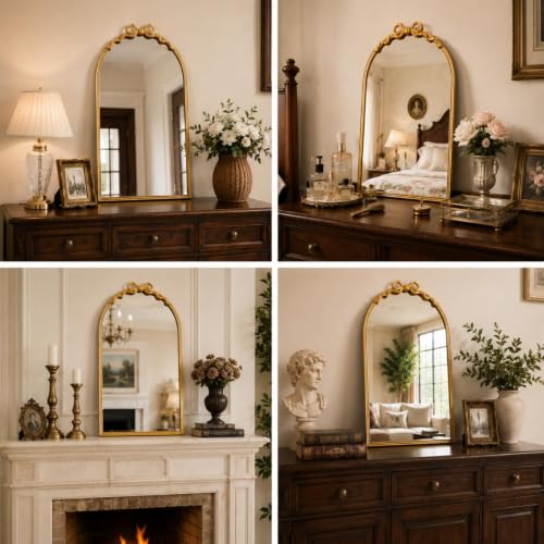 Image of Gold Arch Bow Mirror, 36 inchx24 inch Vintage Mirror with Metal Frame