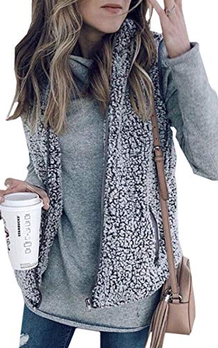 Angashion Women's Casual Sherpa Fleece Vest Zip up Warm Cardigan Waistcoat Outerwear with Pockets 2084Black Small