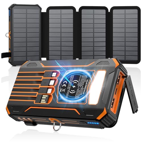 SOARAISE Solar Charger Power Bank - 48000mAh Wireless Portable Charger Built-in 4 Cables and 4 Solar...