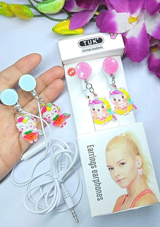 MPS MY PARTY SUPPLIERS® Random Color Unicorn Wired Earphone Cum Earrings with Mic Headphones for Girls Kids Ear Phones Fancy Head Phones (Unicorn) 1