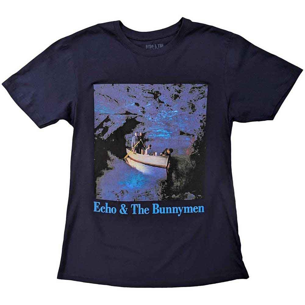 Rock Off officially licensed products Echo & The Bunnymen T Shirt Ocean Rain Band Logo New Official Men's Navy Blue, Marine, S