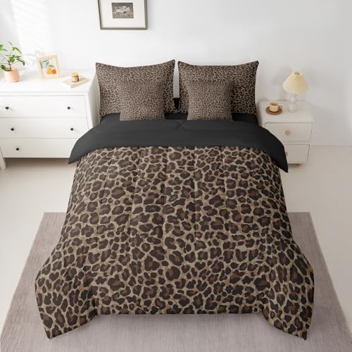 Erosebridal Cheetah Print Comforter Set Full Size,Brown Leopard Bedding Set for Kids Teens,Animal Skin Texture (Comforter+Fitted+Flat Sheet+2 Pillowcases+2 Throw Pillow Covers) 7 Pieces Bed Set - Image 3