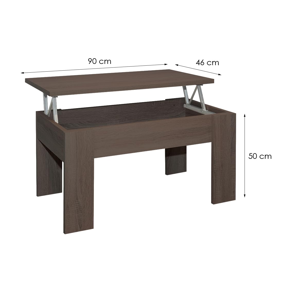 Acomoda Textil – Mesa de Centro Elevable para Almacenamiento de Madera. Mesita Amplia y Cómoda para Salón y Comedor 46x90x50 cm. (Wengué)
