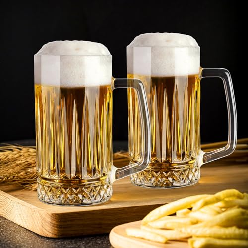 Beer Mug Set of 2, 580ml Crystal Beer Glasses with Handle, Large Glass Mugs for Freezer, Gifts for Men, Dad, Father's Day - Image 4