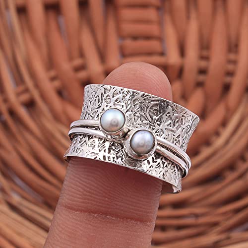 925-Sterling-Silver-Round-Pearl-Spinner-Handmade-Silver-Meditation-Boho-Worry-Ring