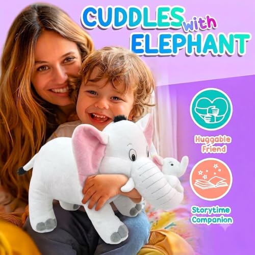 Image of Tickles Mother Elephant with Baby Soft Stuffed Plush Animal Toy for Kids Boys & Girls Birthday Gifts (Color: White Size: 41 cm)