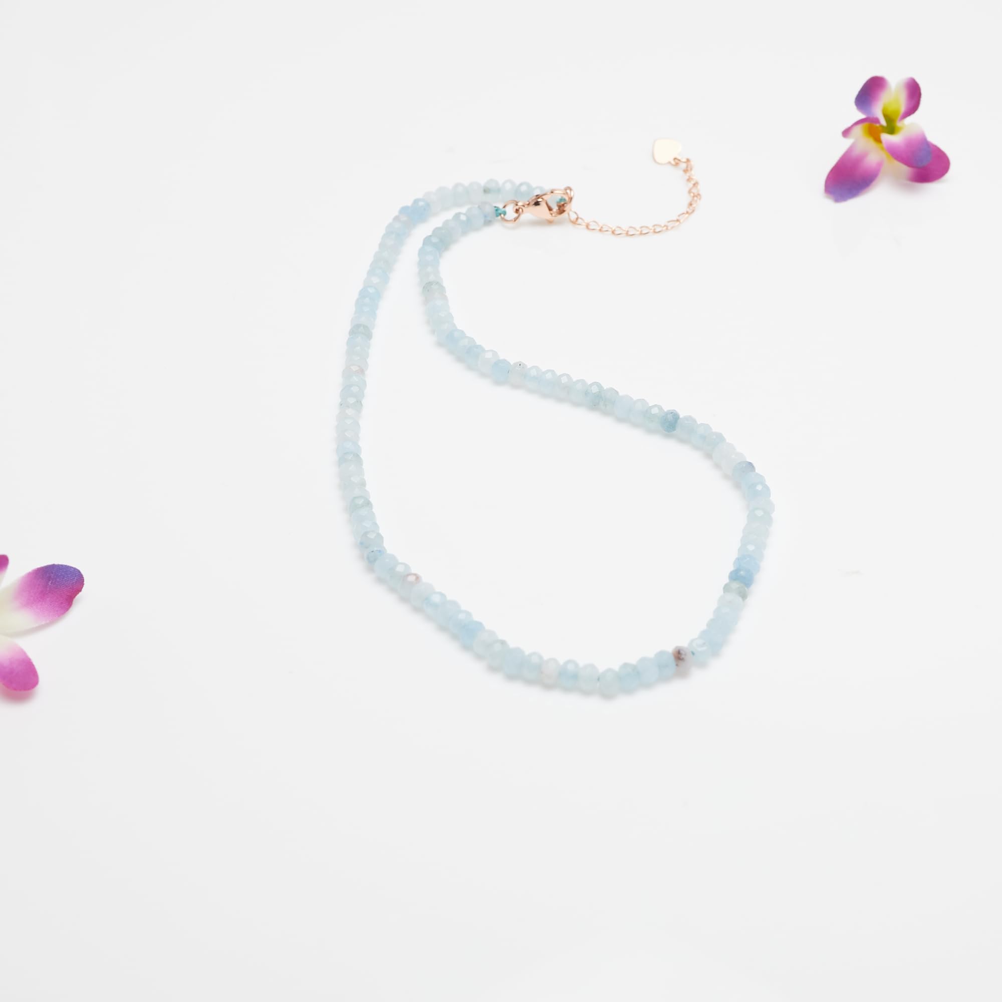 Gargantilla Hecha a Mano con Cuentas Para Mujeres y Niñas | 4 Mm Joyas de Collar de Cristal Curativo de Piedras Preciosas Naturales (Aguamarina)