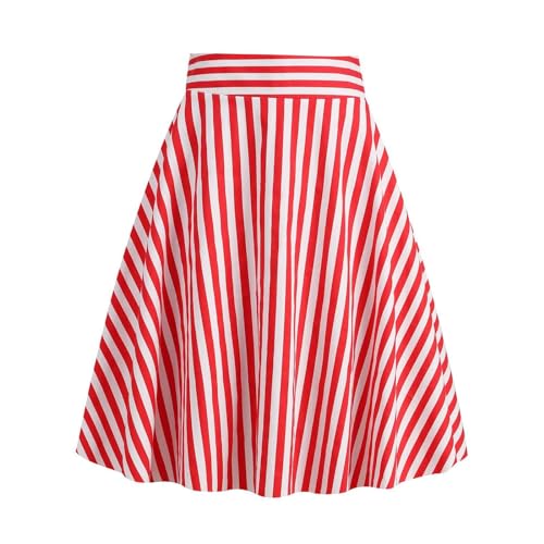 Damen Rockabilly Rock Vintage 1950er Jahre Retro Blumen Druck Faltenrock Elastische Hohe Taille Swing Glockenrock Gestreift Karneval Popcorn Kostüm...
