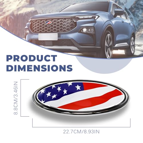 Image of Front Grill Rear Tailgate Emblem for Ford, American Flag Decal Badge, Aluminum Oval Overlay Front Grill Rear Tailgate, Universal Car Exterior Accessories Compatible with Ford F150 F250 F350