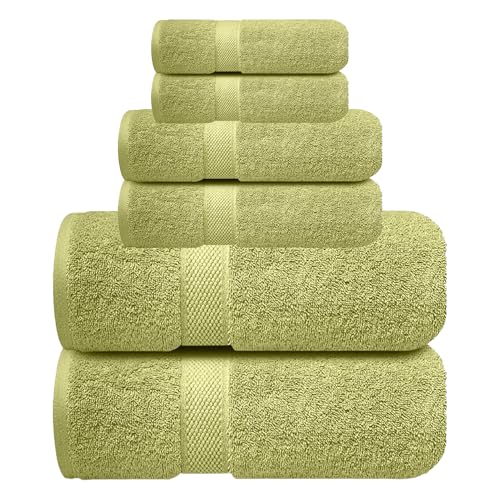 Image of Sulfar 100% Combed Cotton, 6 Pcs Towel Set - 2 Bath Towels (70 x 140 cm), 2 Hand Towels (40 x 70 cm) and 2 Face (30 x 30 cm) (600 GSM, Pack of 6) Misty Green