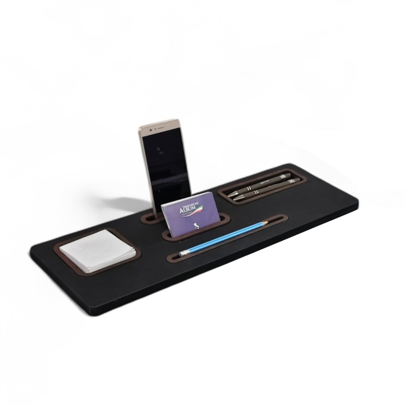 oggettando Set Scrivania in eco pelle PU Nera, 5in1 Organizer con Supporto smartphone, Porta Penne, Porta bigliett, Portacarte ades, Supporto penna, Sottomano Ufficio, Casa (PU MARRONE)