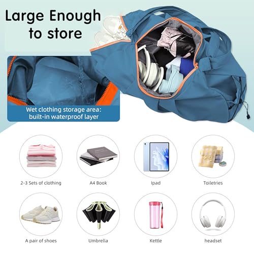 Image of Storite Nylon 51 Cm Imported Multi Purpose Travel Duffle Bag for Women with Dry and Wet Pocket, Lightweight Waterproof Luggage Bag with Shoe Compartment (Blue, 51 x 17 x 32 cm)