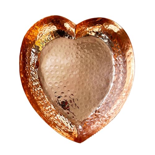 Copper Heart Shape Dish - Hand Hammered Pure Copper Bowl - Serving Tray Bowl For Appetizers, Candy Dish - Heart Shaped - Large Size