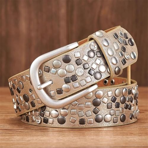 3.7Cm Pu Leather Rivet Belts Women Studded Strap For Jeans4