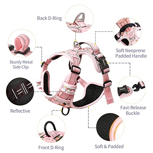 HEELE No-Pull Hundegeschirr, Brustgeschirr für Mittelgroße Hunde, Weich Atmungsaktiv Einstellbar Reflektierend Hundegeschirr Anti Zug mit Gepolstert Griff, Pink, S