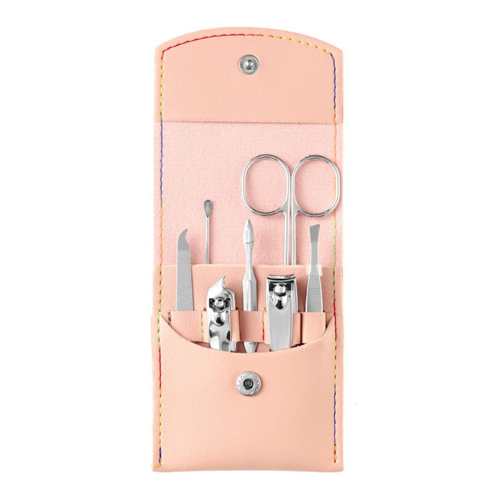 Zestaw do manicure, Zestaw do manicure, Zestaw do Nail Clippers Set Manicure Beauty Manicure Tool Set Nail Clippers Nail Clippers 7-Piece Folding Bag Portable,Pink