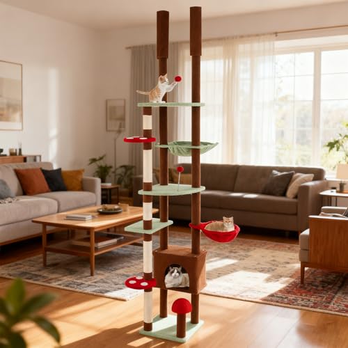 Árbol para gatos ajustable de hasta 265 cm, diseño seta miniatura 2