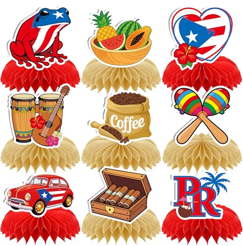 Image of Puerto Rico Party Decorations - 9 Pcs Happy Birthday Centerpieces