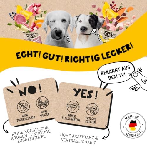 Dogs'n Tiger Monoprotein, Sattelfest, Adult Premium Hundenassfutter mit Pferdefleisch & Kartoffeln, hypoallergen, ohne Getreide, Zuckerzusatz, Mit optimale Verträglichkeit, 6X 400g