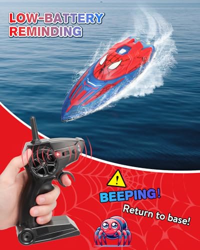 Spider Hero RC Boat, 2.4GHz Remote Control Boat with LED Lights for Kids, Pool Toy with 2 Rechargeable Batteries, Spray Function, and Low Battery Alarm for Boys & Girls - Image 5