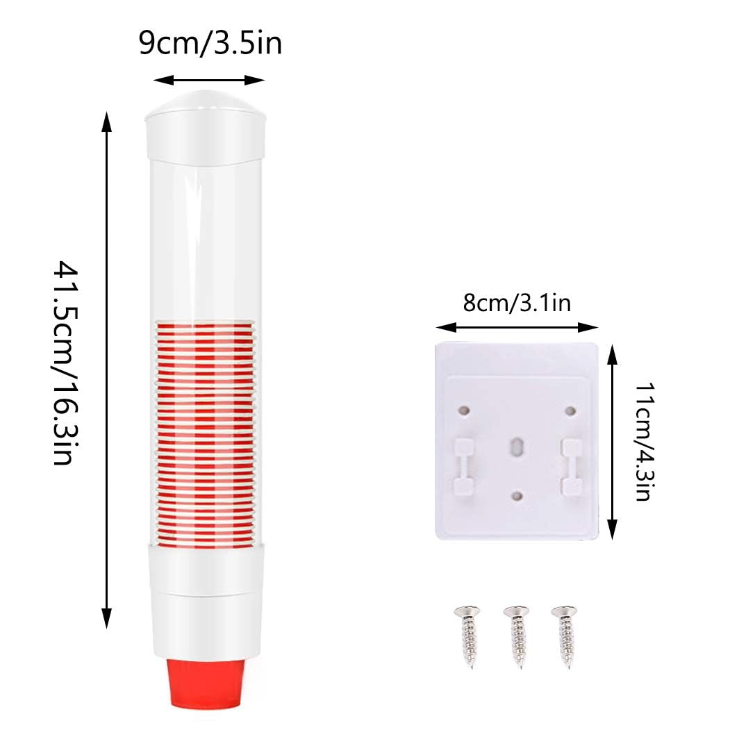 N／A Dispenser per bicchieri d'acqua a parete con bottone One Touch Dispenser per bicchieri in plastica anti-polvere, per bicchieri di carta, coni di carta biodegradabili, 7,5 cm, 50 tazze (bianco)
