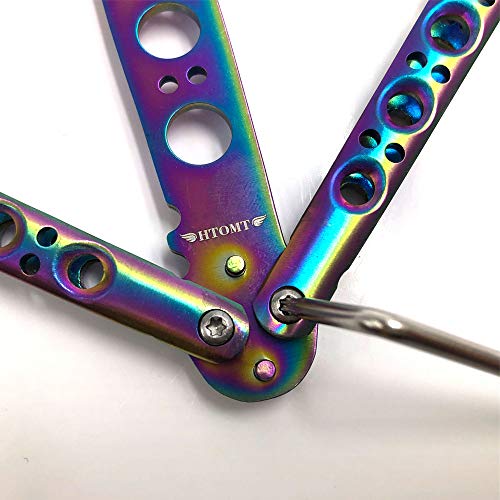 Htomt Butterfly Stainless Steel Training Balisong Practice Tool, Tactical Folding Blade Practice Trainer For Cs Go Training Dull Blade Safe Gifts For Men Boys(Rainbow) #TOP3