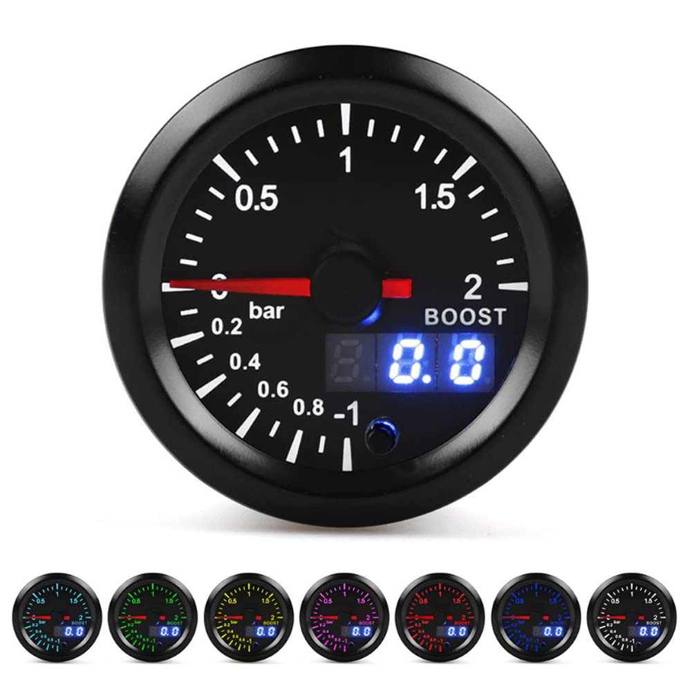Qiilu 2-in-Turbo-Ladedruckanzeige-Kit 2 Bar DC12V Buntes Display Auto-Turbo-Druckladeanzeige-Messgerät-Set Universal-Auto-modifizierte Teile