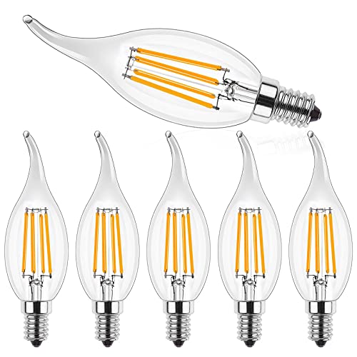 ProCrus E14 LED Dimmable Candle Light Bulbs,4W Candle Shape for Chandeliers,2700K Warm White Light Bulb,Small Edison Screw Candelabra SES LED Bulb,C35 Light Bulb,Equivalent 40 Watt,Pack of 6