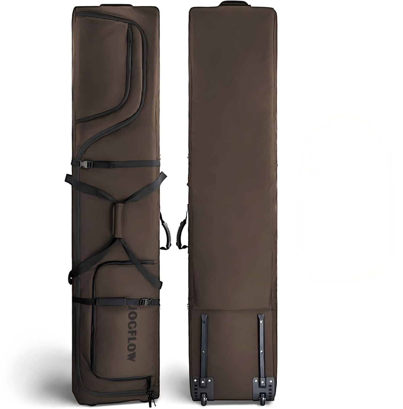 Ski Bag 360° Fully Padded Ski Bag with Wheels, 1200D Waterproof Fabric, 10mm Pearl Cotton Padded, Fits Single Ski/Double Skis/2 Sets Skis, Roller Ski Bag for Air Travel