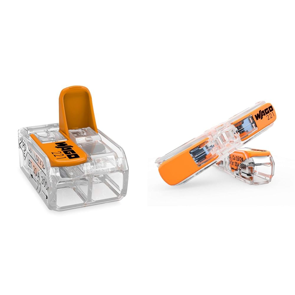 Wago - 100 Bornes de Connexion automatique S221 2 entrées & Borne à levier WAGO pour tous types de conducteur - 2 x 4 mm² en ligne - 60 pièces - 221-2411