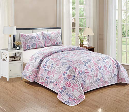 Kids Zone Home Collection Bedspread Paris Eiffel Tower White Pink Purple Taupe for Girls/Teens Eiffel Tower Trees Flowers New # Paris Park (Full)