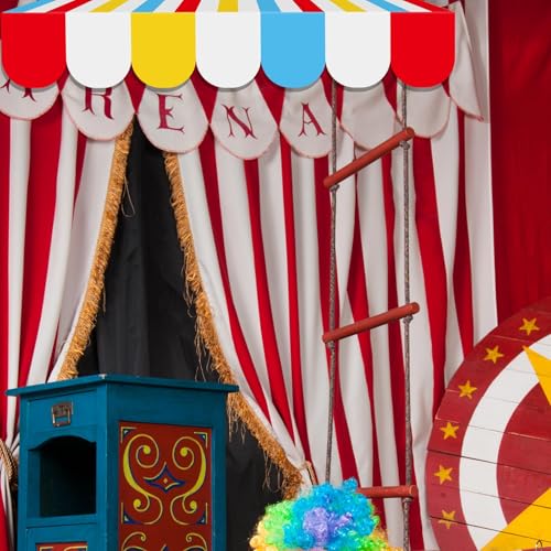 Image of Tallew 4 Pcs 3D Circus Awning Wall Decoration Carnival Awning for Halloween Carnival Theme Party Classroom Decorations(Red, Yellow, Blue and White)