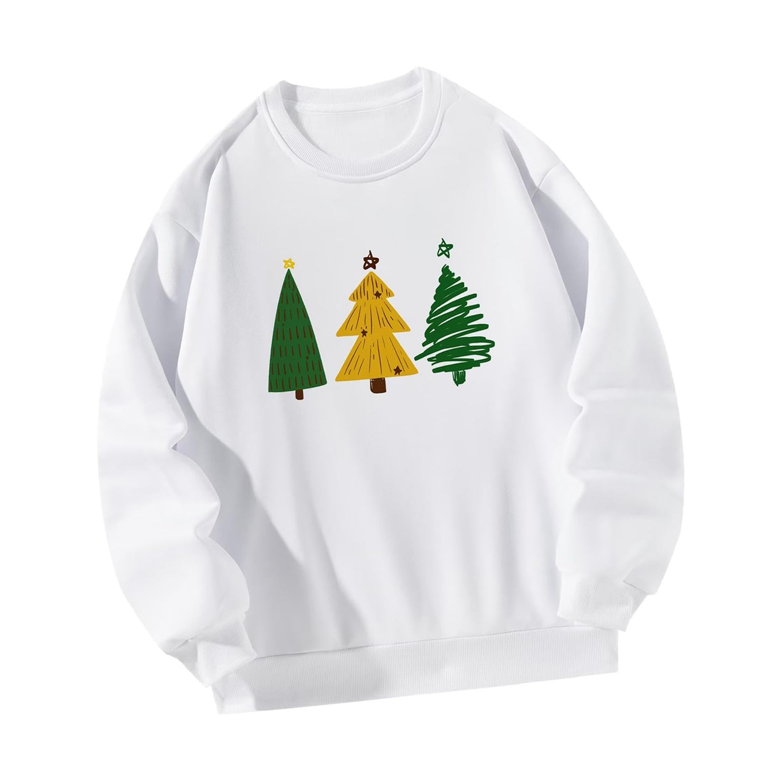 Women’S Sweatshirt Christmas Tree Printed Tops for Going Out Vacation Sports M White-image-43