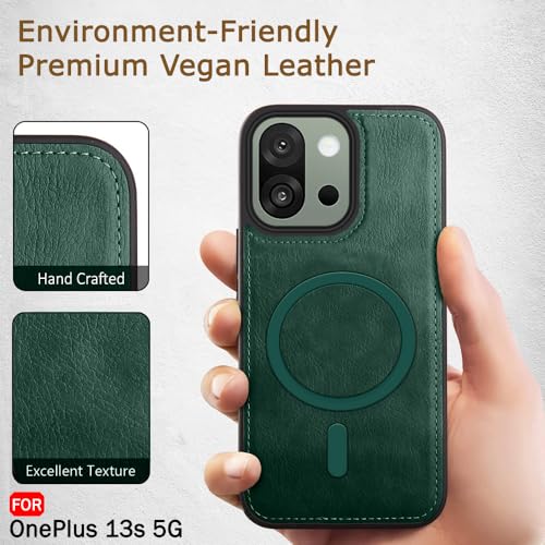 Image of TheGiftKart Genuine Leather Finish Back Cover Case for OnePlus 13s 5G | Shockproof Design | Raised Edges for Camera & Screen Protection | Stunning Minimalist Design Cover (MagSafe Compatible, Green)