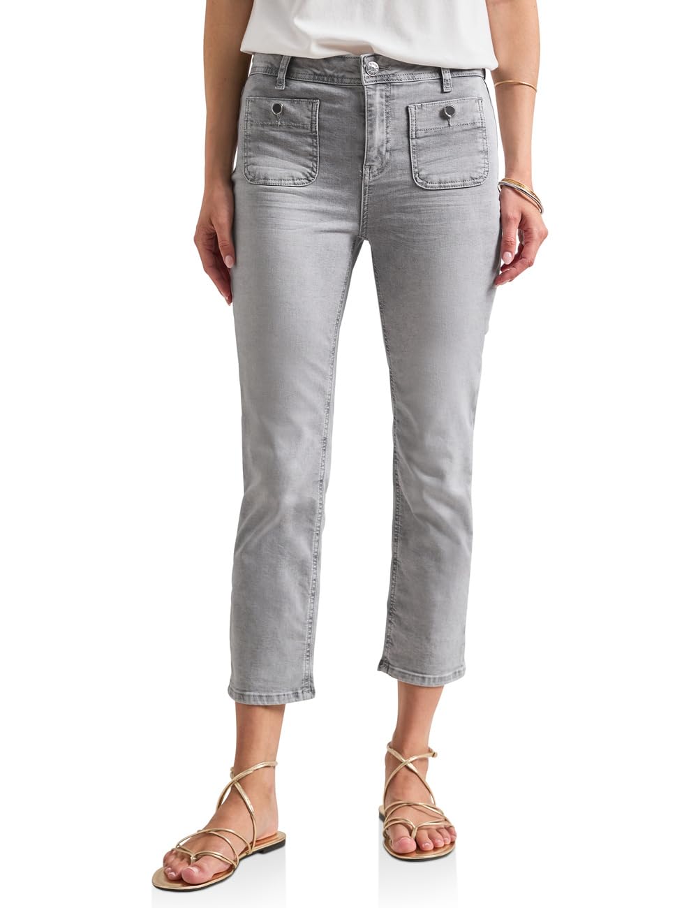 Street One Women's Straight Leg Jeans with Patch Pockets 3818483, Light Grey Random, 34W x 26L