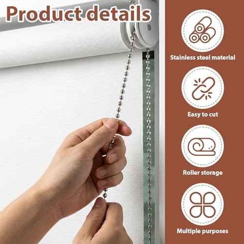 image for Yuanan 49.2 Ft Pull Chain Extension, 4.5 mm Ball Chain Stainless Steel