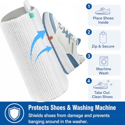 Shoe Washing Machine Bag Laundry Shoe Bag for Washer and Dryer Reusable 2pc Shoe Cleaning Bags for Sneakers 360° Deep Cleaning Machine for All Shoes Types Tennis With Self-locking Zipper - image 3