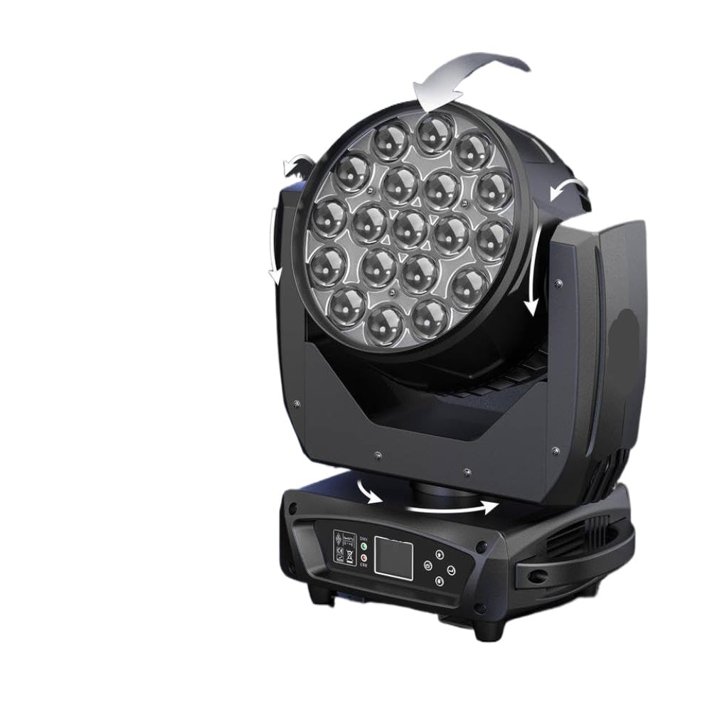 Faro a testa mobile Zoom Wash 19x15W RGBW con funzionalità Beam e Wash per palcoscenici, teatri, bar e feste
