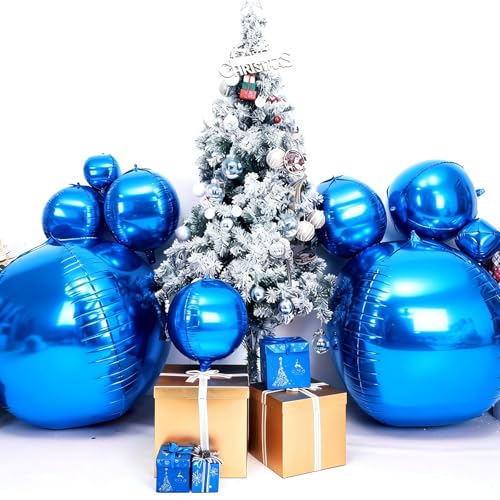Image of 50 Inch Metallic Dark Blue Round Foil Balloons 3pcs Large Foil Ball Balloon | Jumbo Giant Helium 4D Ball Balloons for Birthday Party, Graduation, Wedding, Christmas, New Year, Disco Prom Party Decoration