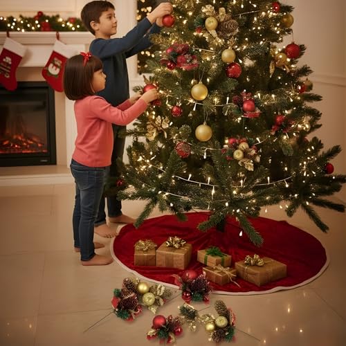 Image of Crackles Christmas Cherry Apple Pine Decoration | Artificial Xmas Ornaments for Tree, Wreath, Gifts & Home Decor | Festive Decorative Accessories (multicolor) Pack of 1