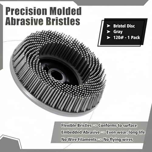 Image of Zhehao 4-1 /2 inch Grey 120 Grit Bristle Disc with 5 /8 inch-11 Threaded Hub Ceramic-Aluminum Oxide Abrasive Brush for Angle Grinder Remove Paint, Rust, Coatings, Weld Slag, Contaminants Max 12000 RPM Speed