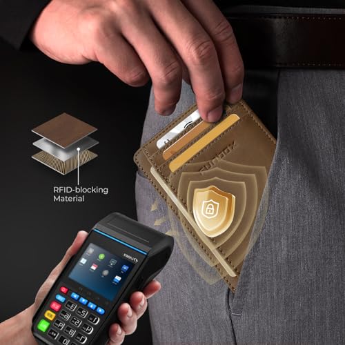 Image of RUNBOX Slim Minimalist Front Pocket RFID Blocking Leather Wallets for Men and Women Card Holder Wallets Gifts for men