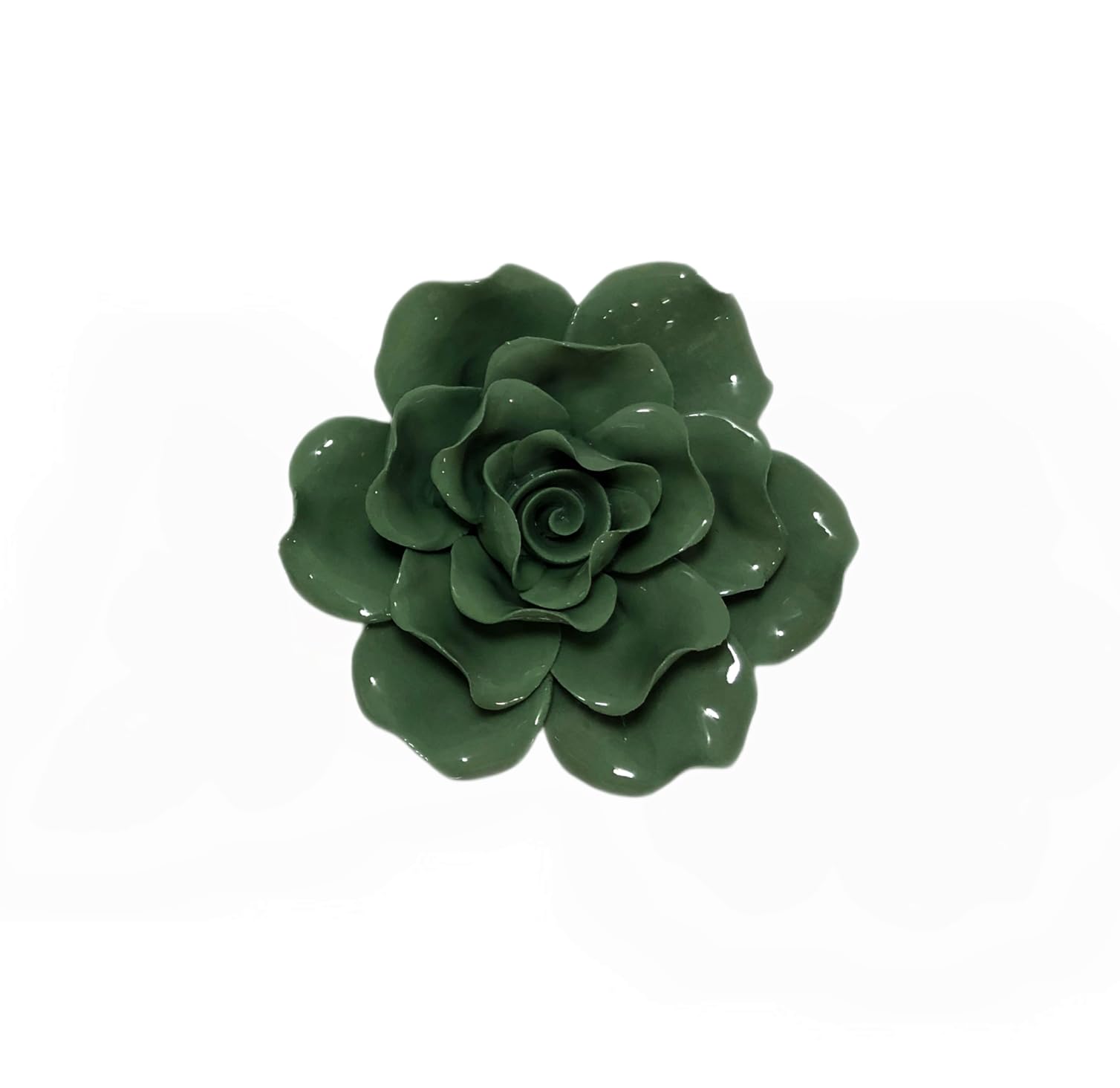 AMERRY Rose, Dark Green, 4.72",Ceramic Flower Wall Art, Artificial Flower Wall Sculpture，Handcrafted 3D Hanging Porcelain Flowers,3D Wall Hanging Decor,Porcelain Flower Wall Décor for Home