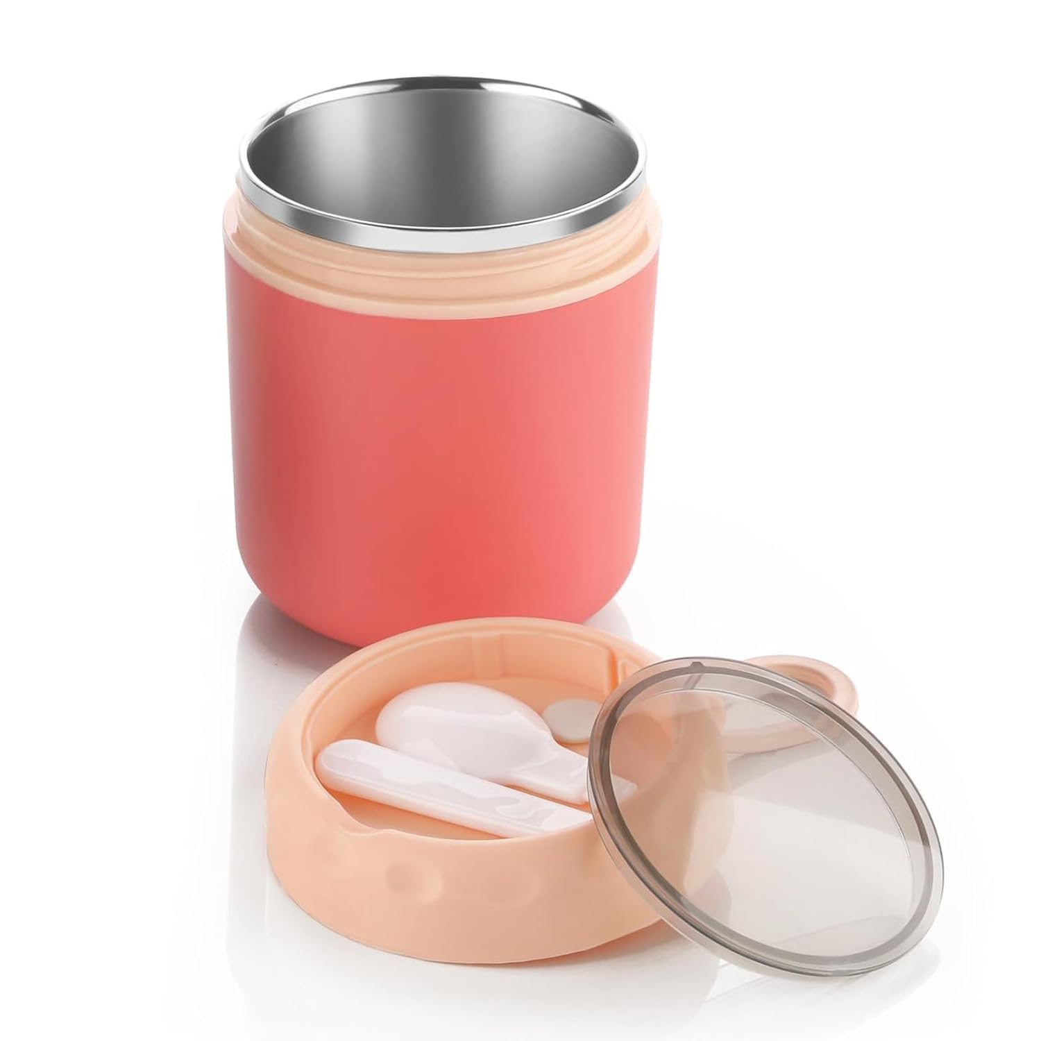 panca soup cup stainless steel food jar with spoon | leakproof hot & cold lunch container for kids & adults | reusable food flask for office, travel & picnic (pink)
