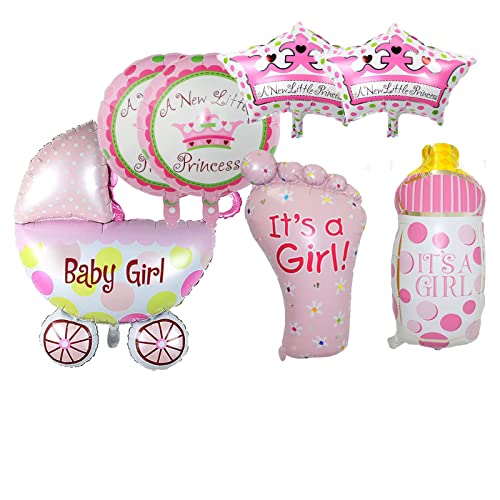 7Pcs Girls Foil Balloons Baby Bottle Balloons Feet Balloon Crown Balloon Baby Stroller Balloon For Gender Reveal Supplies Baby Shower Party Decorations #TOP5