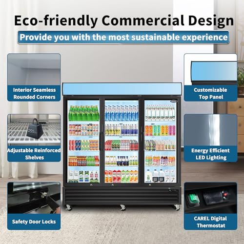 DOPERFE 70 cuft Refrigerator Swing Door Commercial Display Refrigerator Merchandise Freezer with LED Top Panel (Black, 70 Cu.ft)