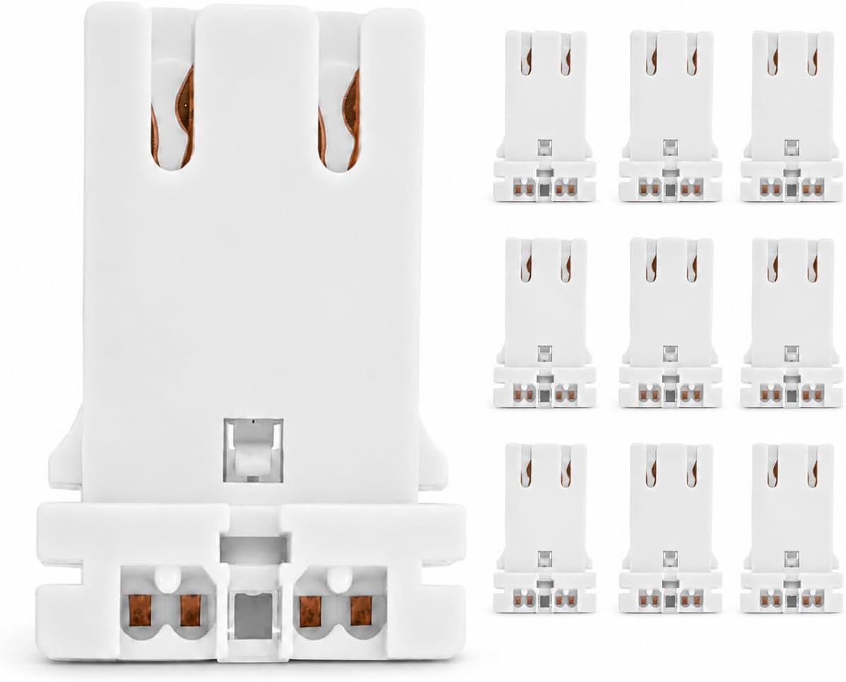 10 Pack Non-Shunted T8 T12 Lamp Holders, Fluorescent Lamp Socket Replacements, Turn-Type U-Bend Tombstone Sockets for Medium Bi-Pin Tube Lights, White