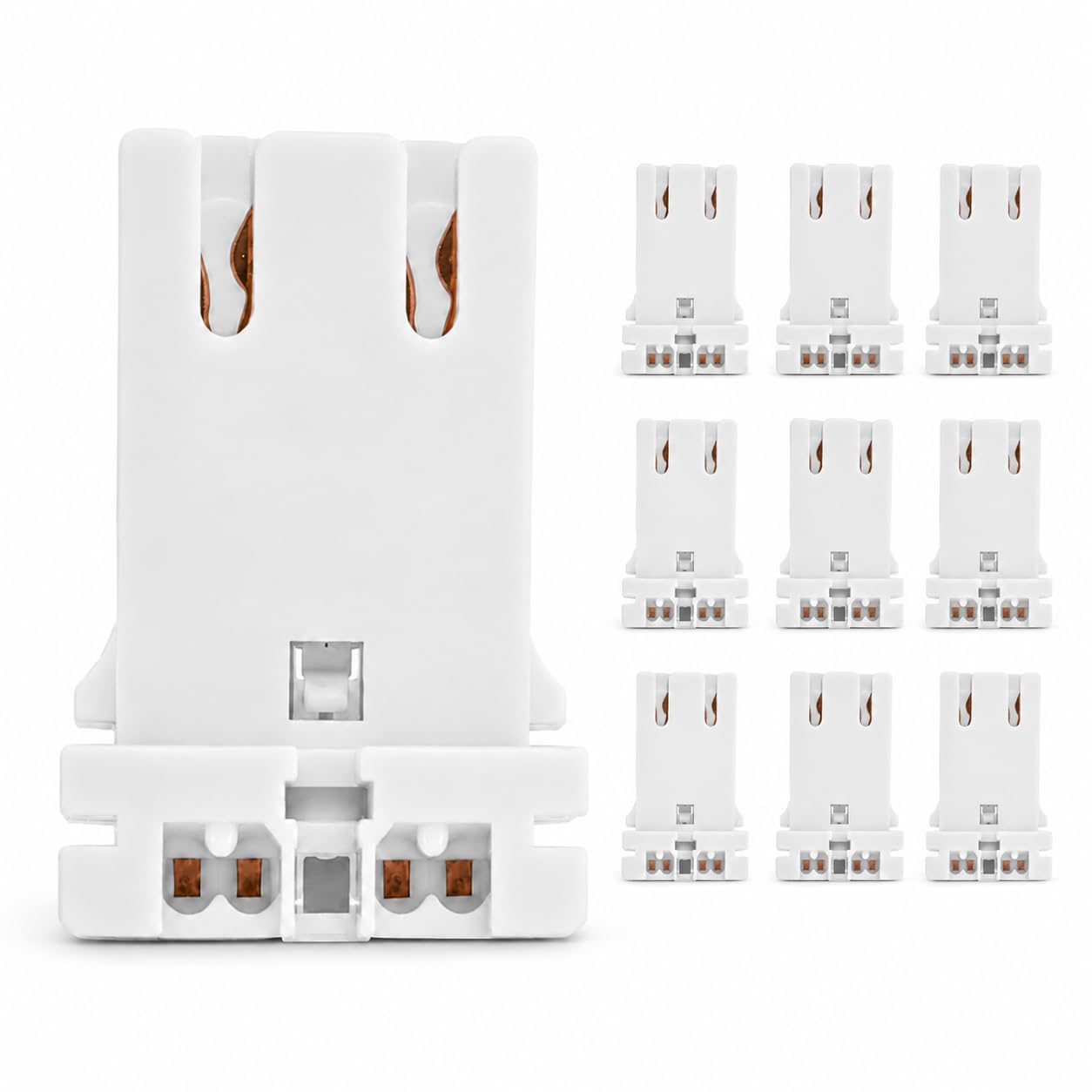 OSALADI 10 Pack Non-Shunted T8 T12 Lamp Holders, Fluorescent Lamp Socket Replacements, Turn-Type U-Bend Tombstone Sockets for Medium Bi-Pin Tube Lights, White