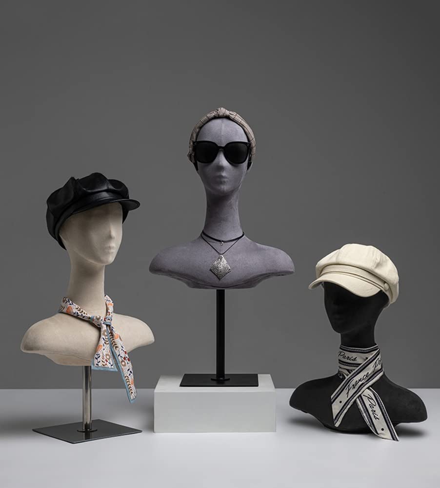 Female Mannequin Head Kobiecy manekin Stojak na perukę i uchwyt do stylizacji, modelowania i wyświetlania włosów, czapek i tresek-do domu, salonu i podróży, z metalowym wspornikiem (Color : Gray-1,