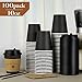 LITOPAK 100 Pack 10 oz Paper Coffee Cups for Hot Chocolate Drinks, Black Disposable Coffee Cups with Lids, Sleeves and Stirring Sticks for Parties, Picnic, Travel, and Events